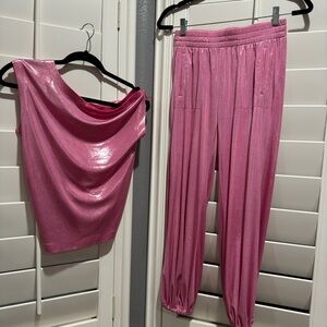 Norma Kamali pink jogger set.